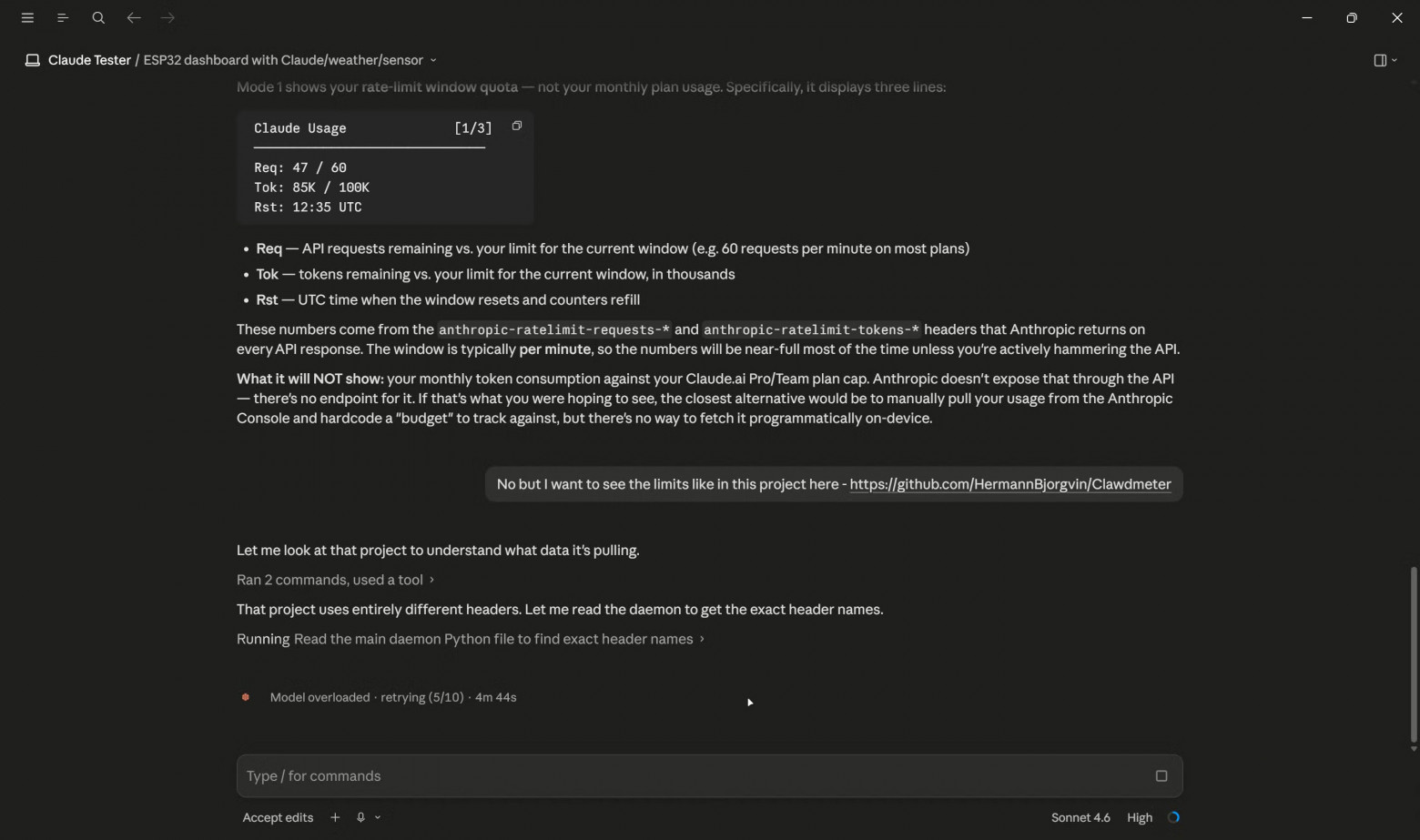 Сообщение Claude об исправлении эндпойнта API